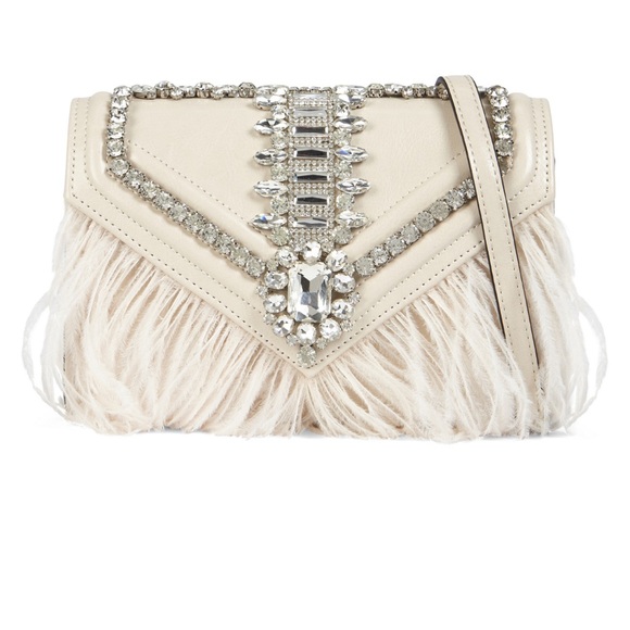 Aldo Feathered Ivory Clutch with Crystal Embellishments - Picture 1 of 10